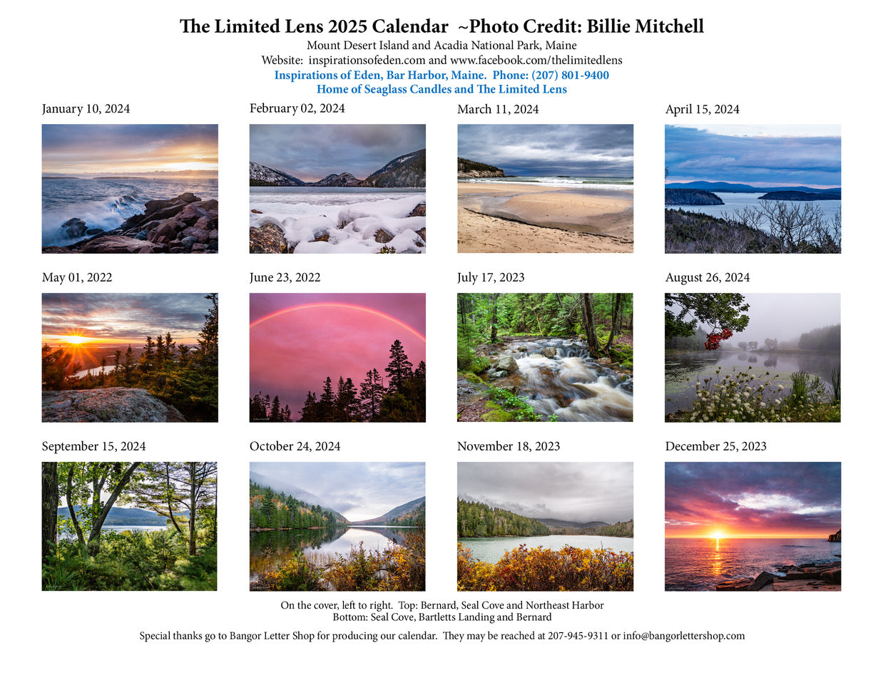The back of the 2025 calendar from The Limited Lens