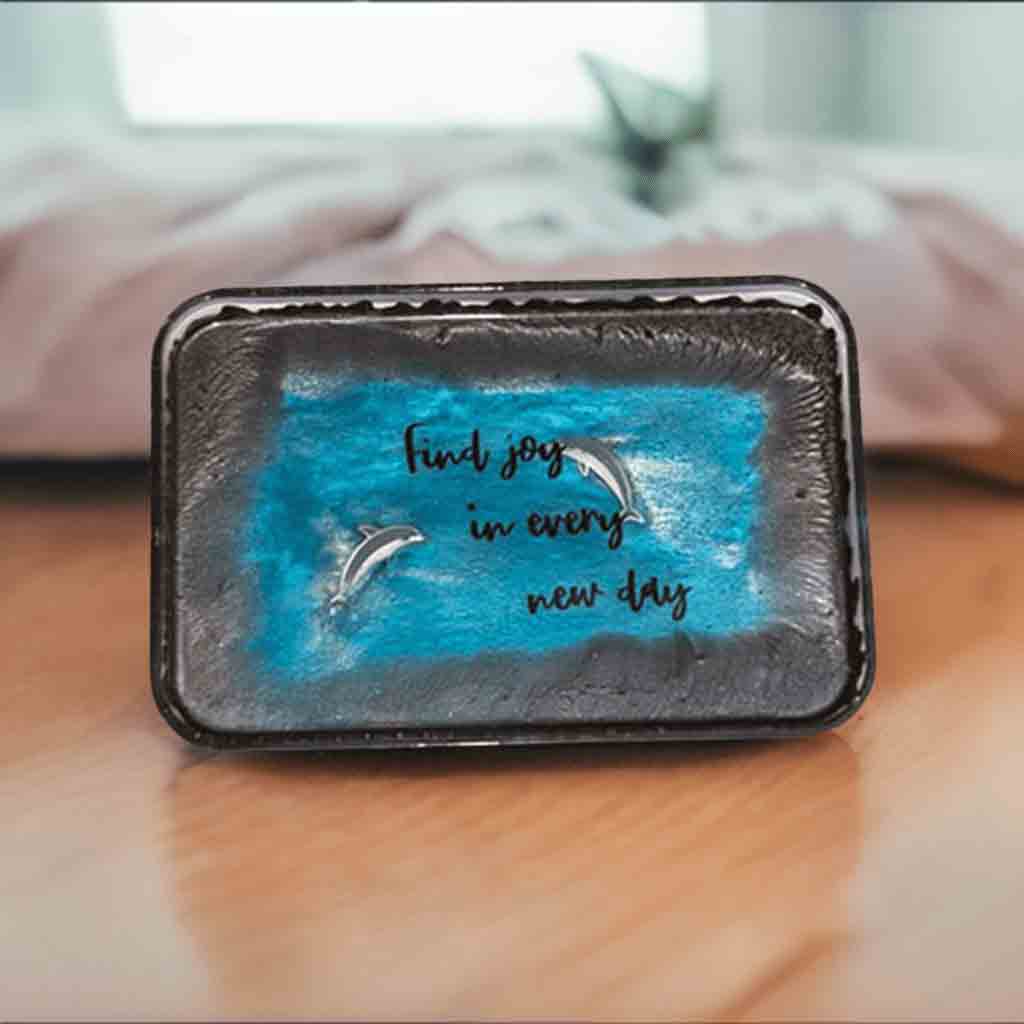Trinket or catch-all tray with dolphins. Customized with your text.