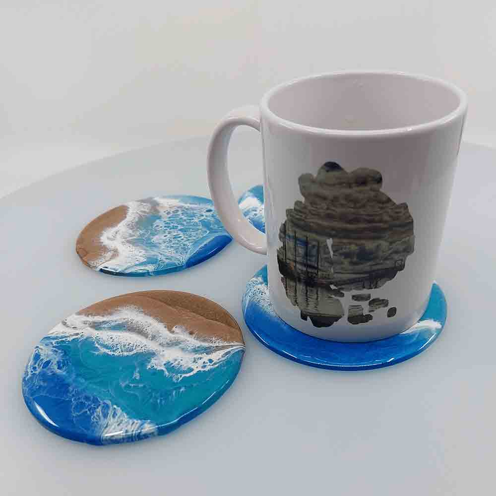 Custom Ocean and Beach Themed Coaster Set