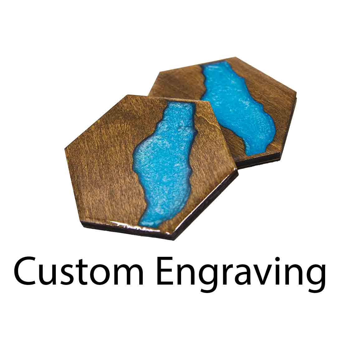 River coaster made out of wood and resin with custom engraving option