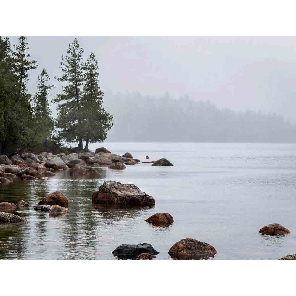 2024 Calendar - April photo of fog at Jordan Pond, Acadia National Park.