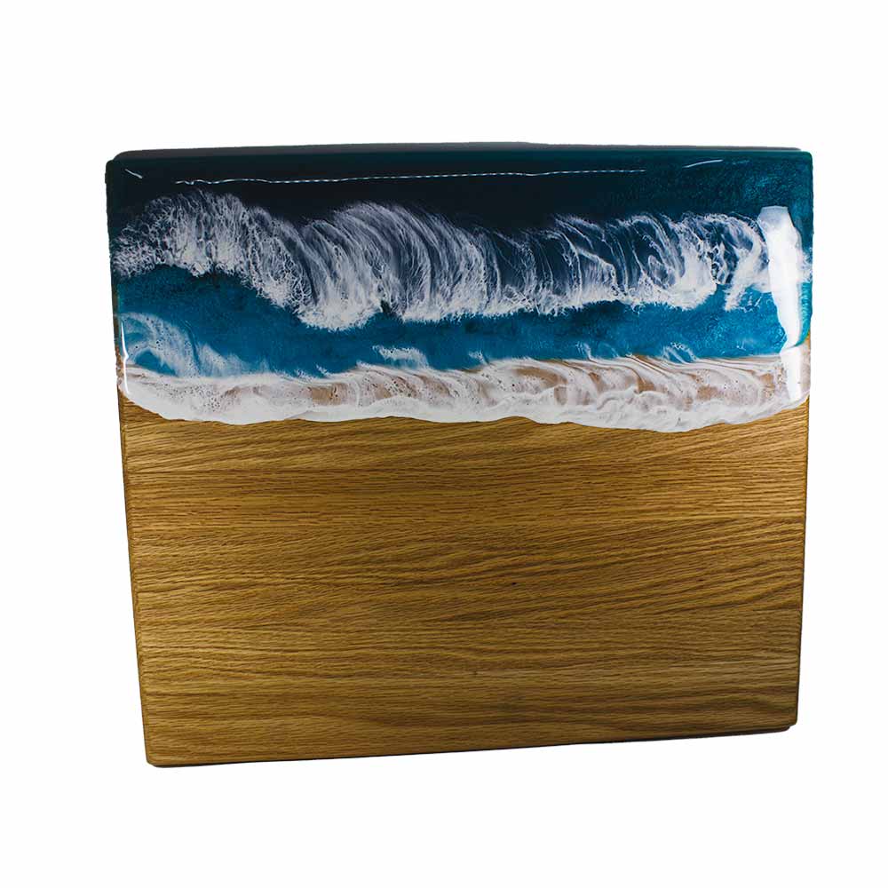 Oak cutting board with resin ocean painting