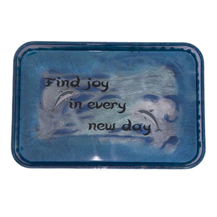 Resin tray with dolphins and text "find joy in every new day"Accent Tray-Dolphin Ocean Themed-Find JoyAccent Trays