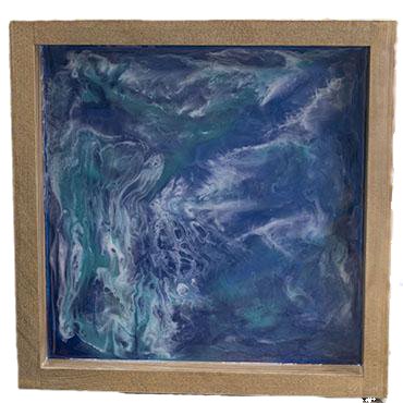 Ocean resin painting set in a deep wood frameOcean-Aqua and Blue Resin PaintingVisual Artwork
