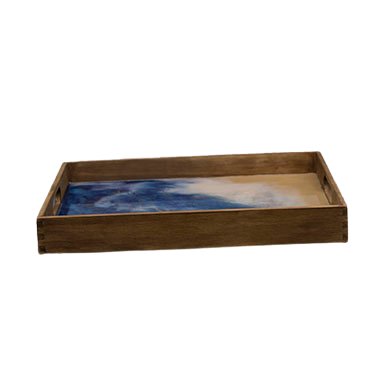 Side view, length. Functional art! This serving tray can serve and fit in with your existing ocean theme.Ocean Themed Serving TrayDecorative Trays